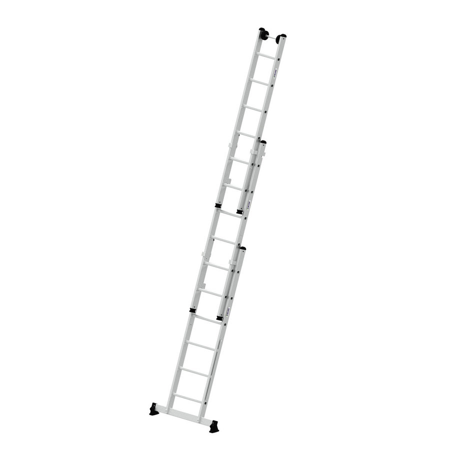 Günzburger Steigtechnik Mehrzweckleiter 3-teilig mit nivello®-Traverse und Wandlaufrollen 3x6 Sprossen