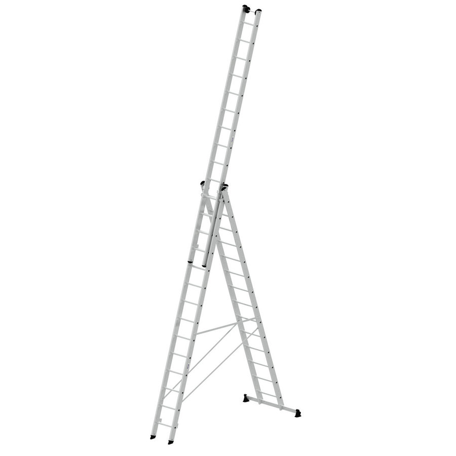Günzburger Steigtechnik Mehrzweckleiter 3-teilig mit nivello®-Traverse und Wandlaufrollen 3x14 Sprossen