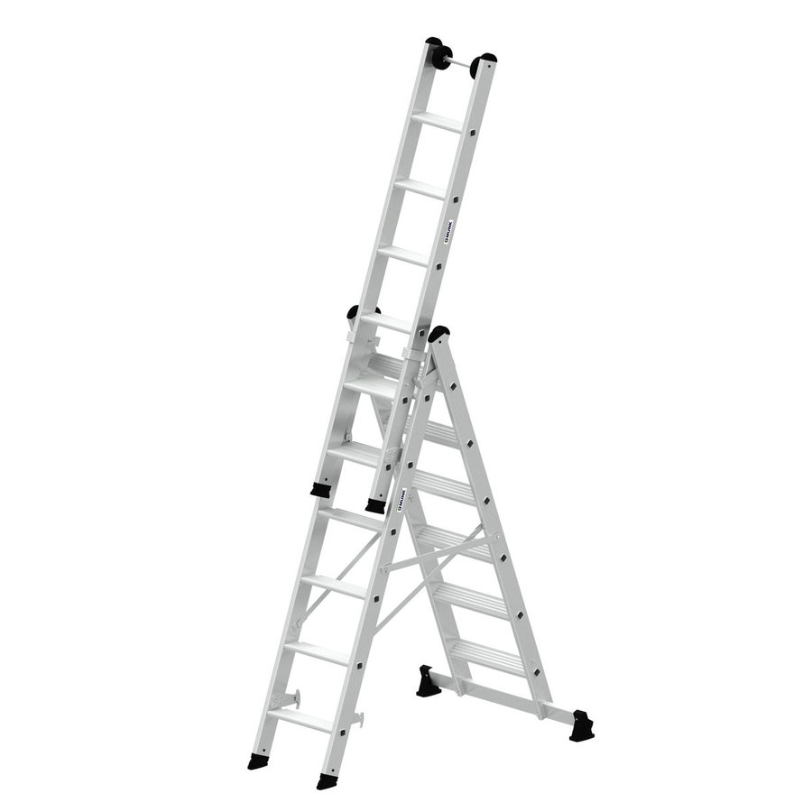 Günzburger Steigtechnik Stufen-Mehrzweckleiter 3-teilig mit nivello®-Traverse 3x6 Stufen
