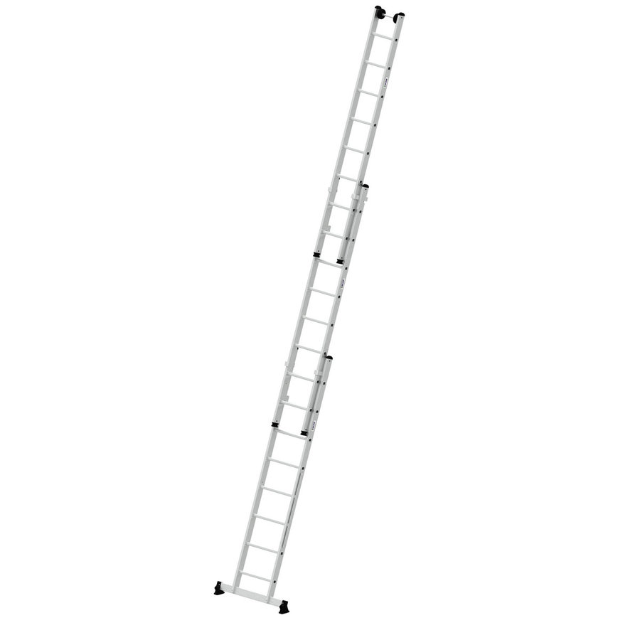 Günzburger Steigtechnik Mehrzweckleiter 3-teilig mit nivello®-Traverse und Wandlaufrollen 3x8 Sprossen