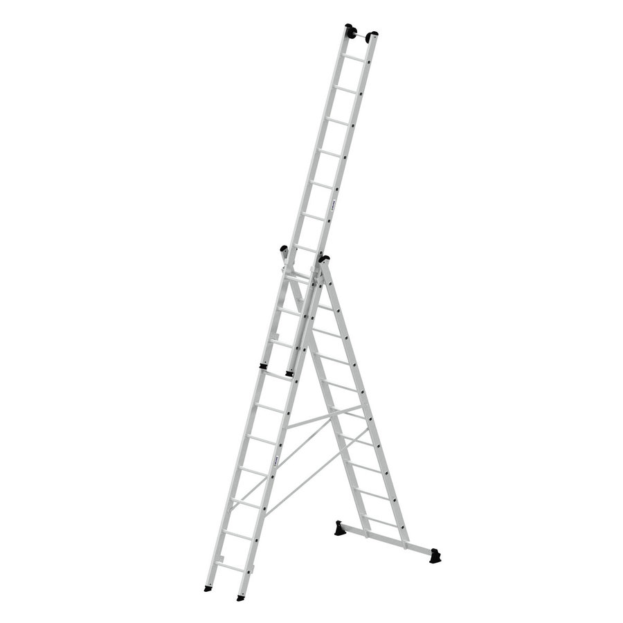 Günzburger Steigtechnik Mehrzweckleiter 3-teilig mit nivello®-Traverse und Wandlaufrollen 3x10 Sprossen