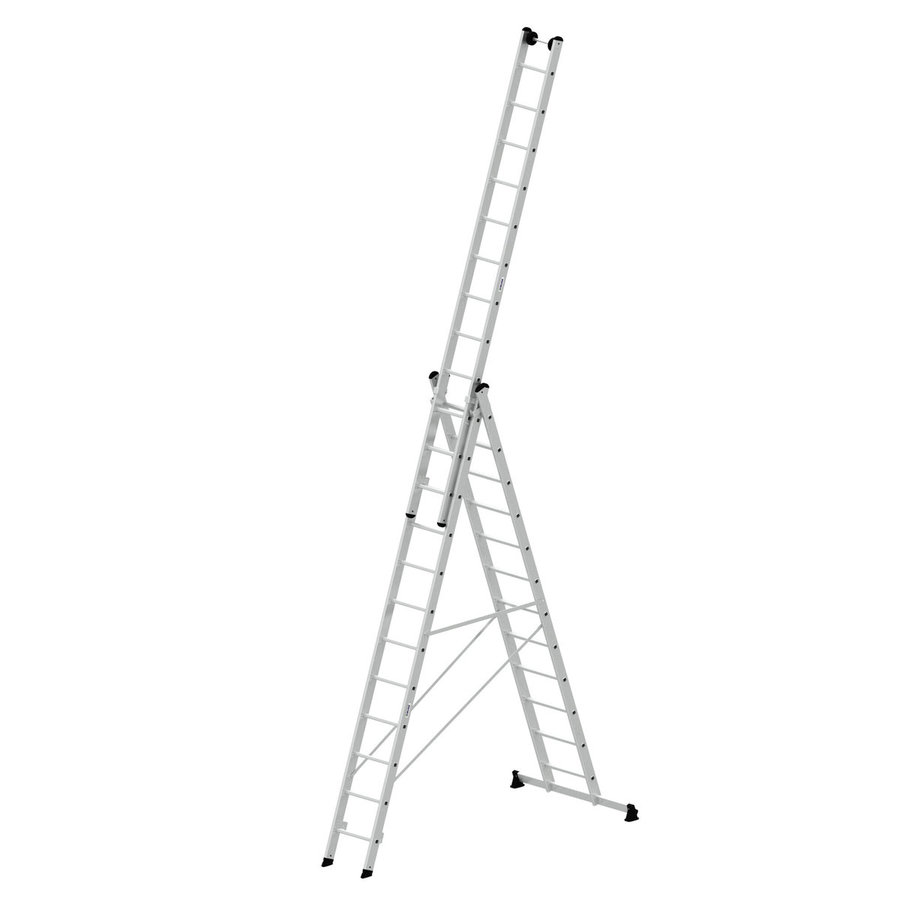 Günzburger Steigtechnik Mehrzweckleiter 3-teilig mit nivello®-Traverse und Wandlaufrollen 3x12 Sprossen