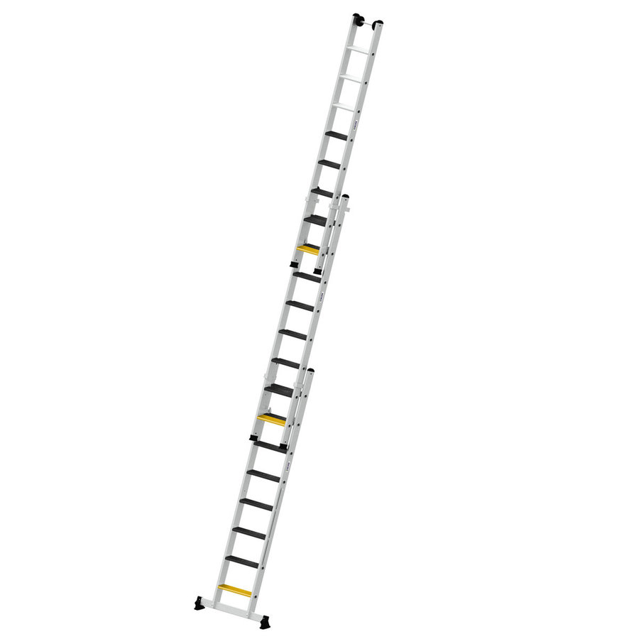 Günzburger Steigtechnik Stufen-Mehrzweckleiter 3-teilig mit nivello®-Traverse und clip-step R13 3x8 Stufen