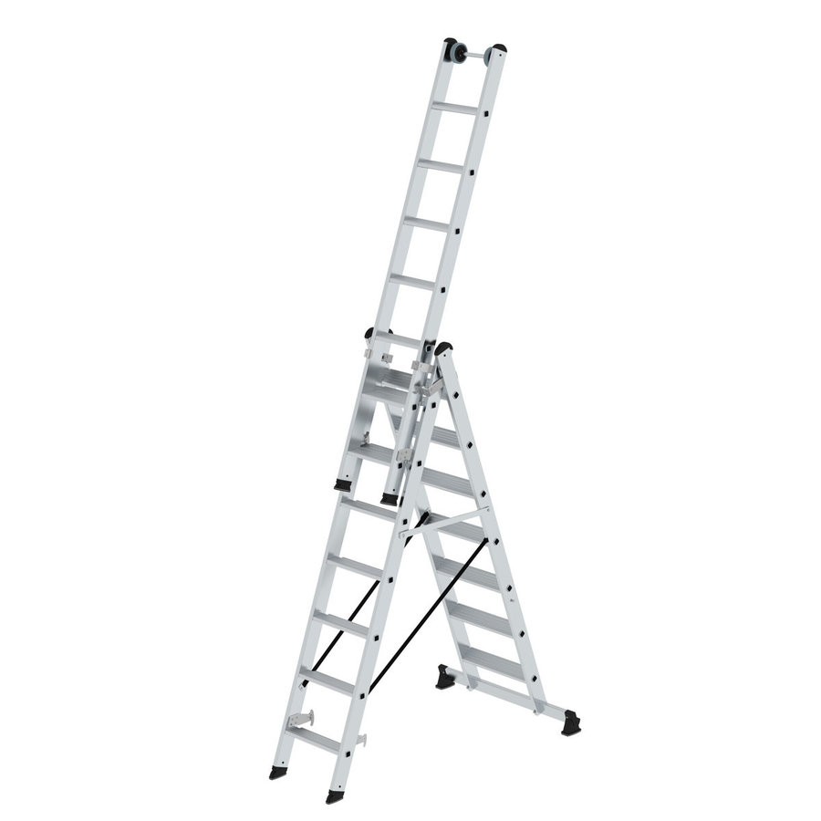 Günzburger Steigtechnik Stufen-Mehrzweckleiter 3-teilig mit nivello®-Traverse 3x7 Stufen