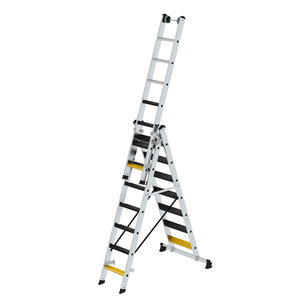Günzburger Steigtechnik Stufen-Mehrzweckleiter 3-teilig mit nivello®-Traverse und clip-step R13