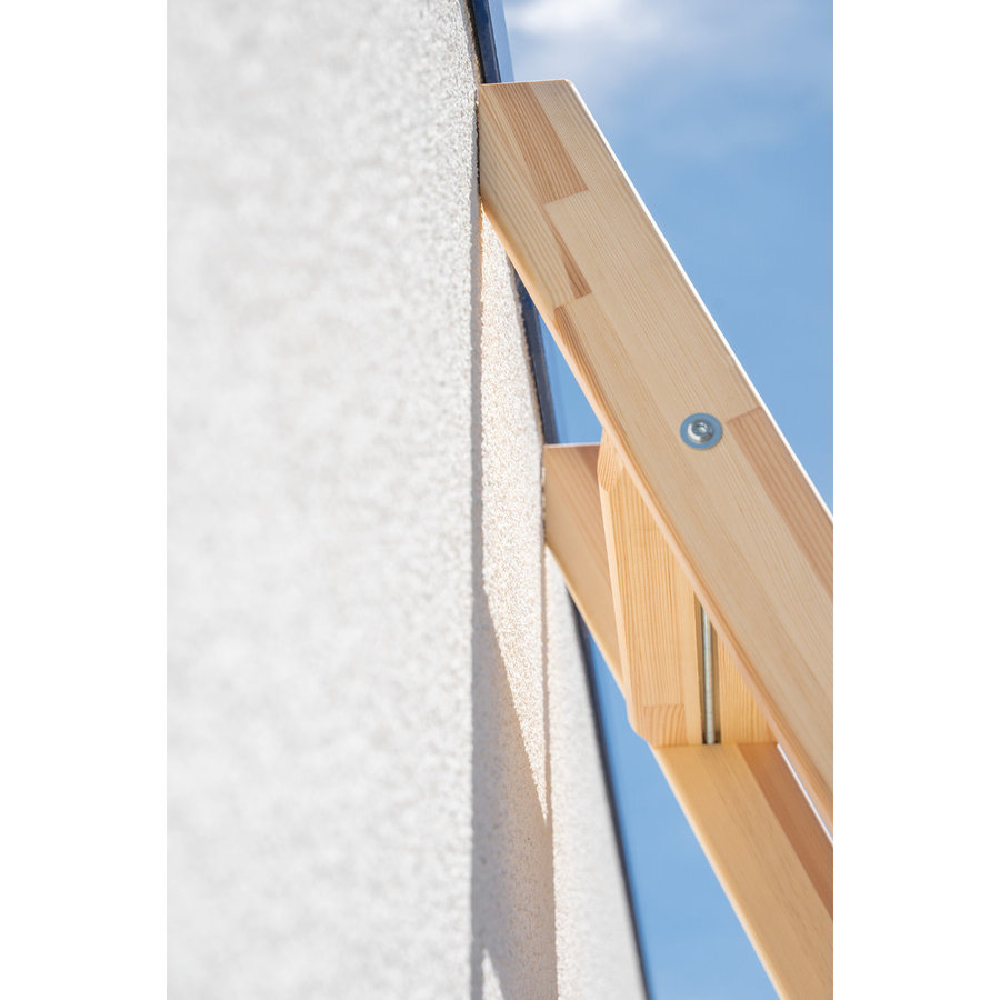 Günzburger Steigtechnik Stufen-Anlegeleiter Holz mit nivello®-Traverse 12 Stufen