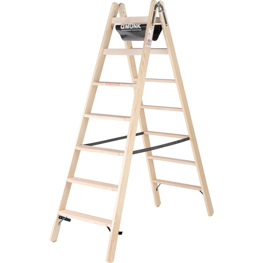 Günzburger Steigtechnik Stufen-Stehleiter Holz beidseitig begehbar 2x7 Stufen