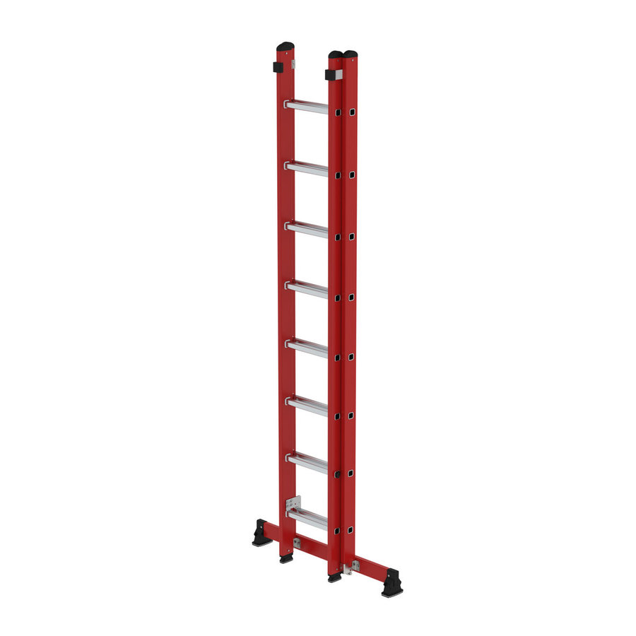 Günzburger Steigtechnik Sprossen-Schiebeleiter 2-teilig GFK/Alu mit nivello®-Traverse 2x8 Sprossen
