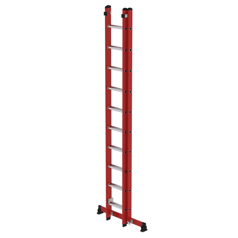 Günzburger Steigtechnik Sprossen-Schiebeleiter 2-teilig GFK/Alu mit nivello®-Traverse 2x10 Sprossen