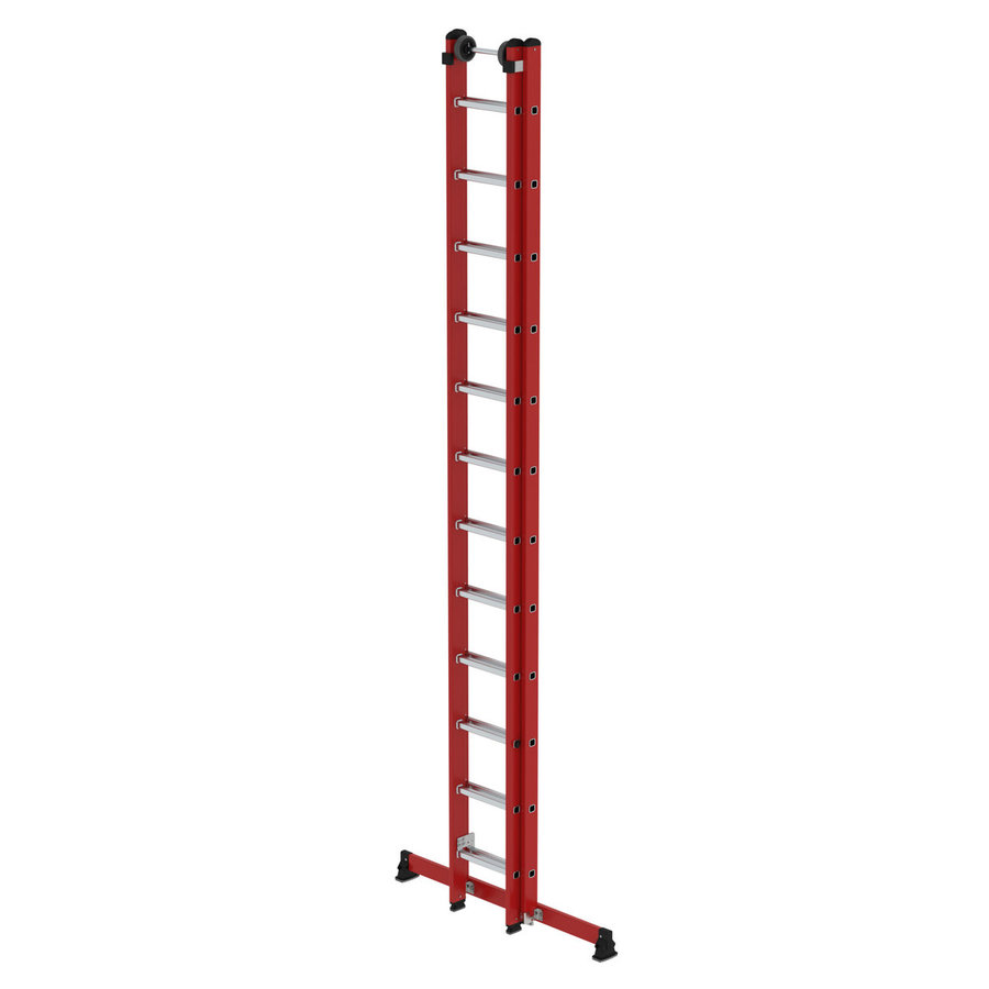 Günzburger Steigtechnik Sprossen-Schiebeleiter 2-teilig GFK/Alu mit nivello®-Traverse 2x12 Sprossen