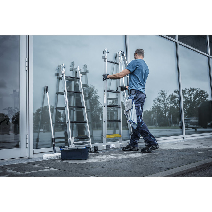 Günzburger Steigtechnik Stufen-Glasreinigerleiter-Satz mit nivello®-Traverse und clip-step R13 3-teilig