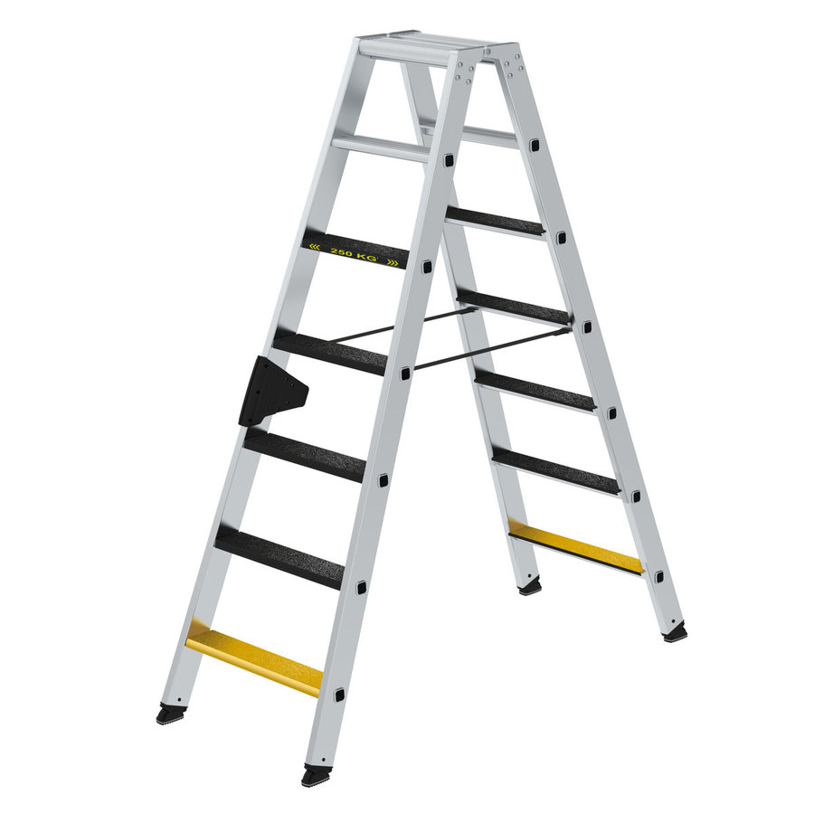 Günzburger Steigtechnik Stufen-Stehleiter 250 kg beidseitig begehbar mit clip-step R13 2x7 Stufen