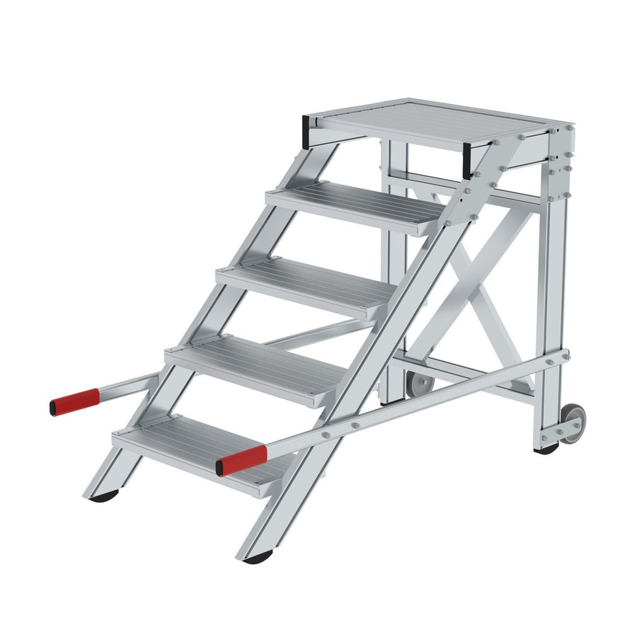 Günzburger Steigtechnik Arbeitspodest fahrbar, Stufenbreite 600 mm, Aluminium geriffelt 5 Stufen