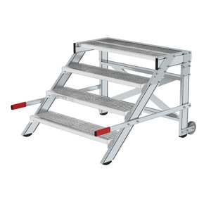 Günzburger Steigtechnik Arbeitspodest fahrbar, Stufenbreite 1000 mm, Stahl-Gitterrost