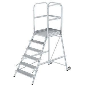 Günzburger Steigtechnik Podesttreppe einseitig begehbar mit Rollen und Griffen Aluminium geriffelt
