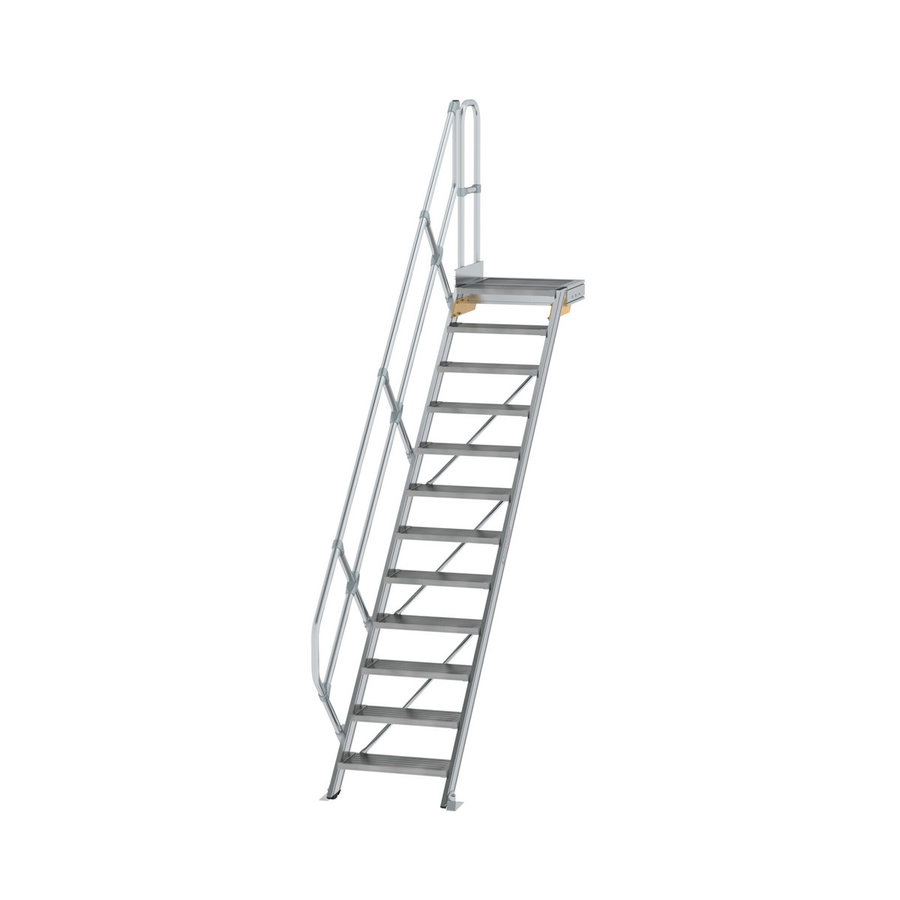 Günzburger Steigtechnik Treppe mit Plattform 45° Stufenbreite 600 mm 12 Stufen Aluminium geriffelt