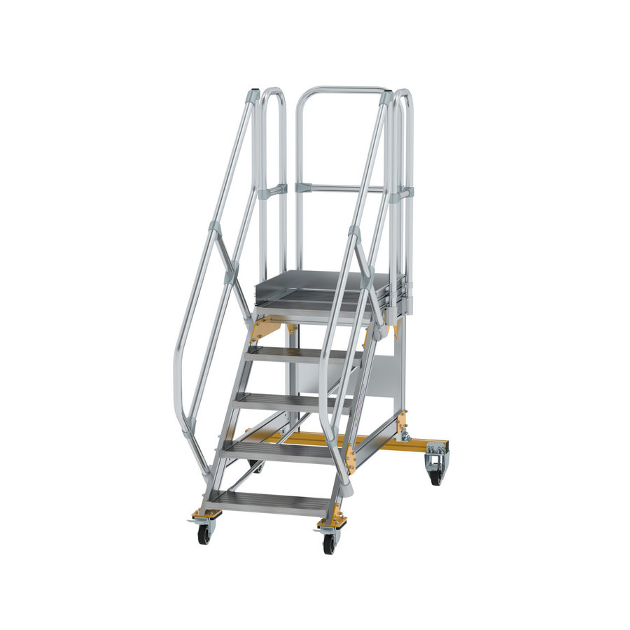 Günzburger Steigtechnik Plattformtreppe 45° fahrbar Stufenbreite 600 mm 5 Stufen Aluminium geriffelt