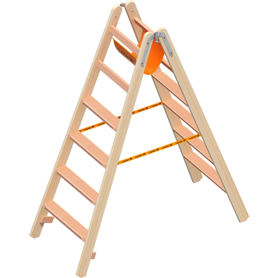 Layher Holzstehleiter mit 80mm breiten Stufen, beidseitig begehbar 8 Stufen / Länge 2,12 m