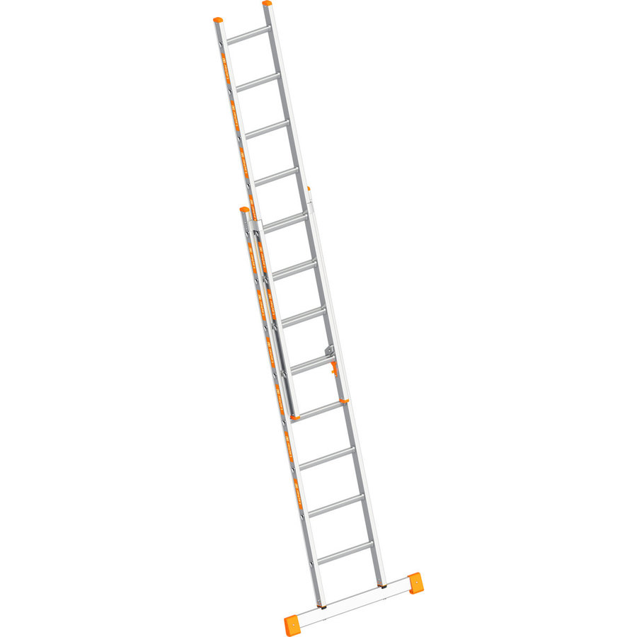 Layher Schiebeleiter TOPIC 8 Sprossen, Aluminiumleiter 2x8 Sprossen, zweiteilig, ausziehbar, Länge 4.05 m