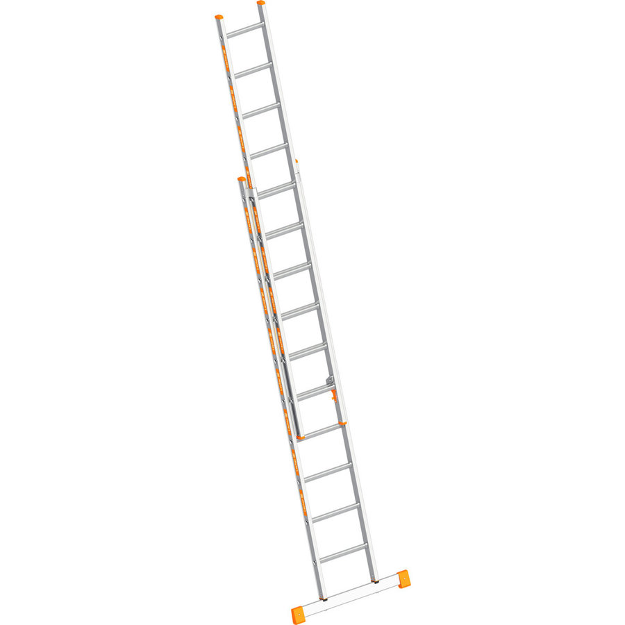 Layher Schiebeleiter TOPIC 10 Sprossen, Aluminiumleiter 2x10 Sprossen, zweiteilig, ausziehbar, Länge 5.15 m