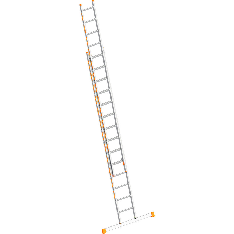 Layher Schiebeleiter TOPIC 16 Sprossen, Aluminiumleiter 2x16 Sprossen, zweiteilig, ausziehbar, Länge 8.25 m