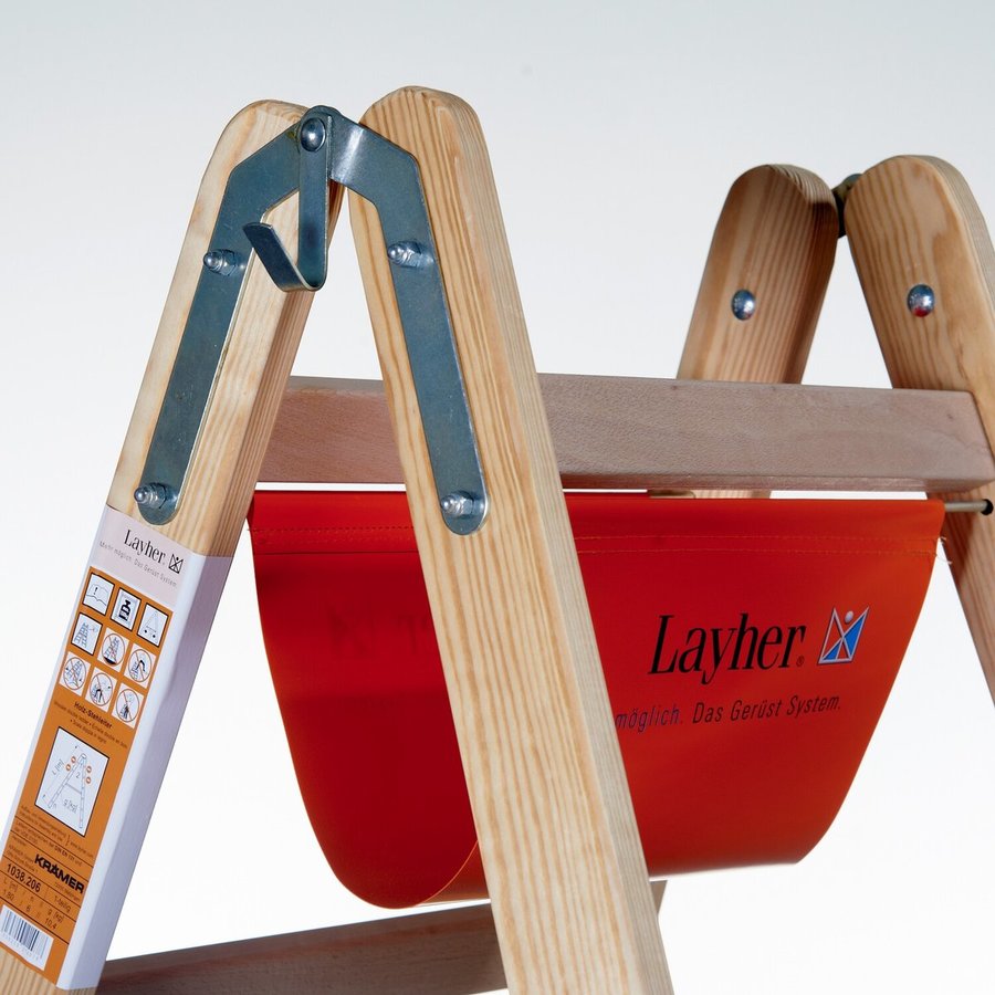 Layher Holzstehleiter 12 Sprossen aus stabilem Holz mit 2x12 Sprossen; beidseitig begehbar; klappbar; Länge 3.50 m