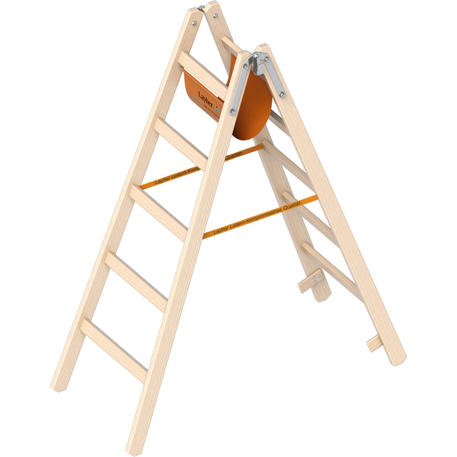 Layher Holzstehleiter 5 Sprossen aus stabilem Holz mit 2x5 Sprossen; beidseitig begehbar; klappbar; Länge 1.50 m