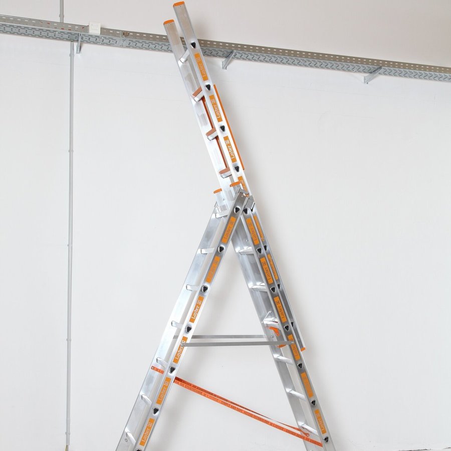 Layher Allzweckleiter TOPIC 12 Sprossen, Aluminiumleiter 3-teilig 3x12 Sprossen, ausziehbar, beidseitig begehbar, klappbar, Länge 8.35 m