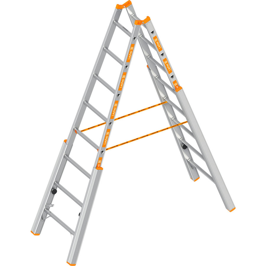 Layher Treppenstehleiter TOPIC 5 Sprossen, Aluminiumleiter klappbar mit verstellbaren Holmen, Länge 1.55 m