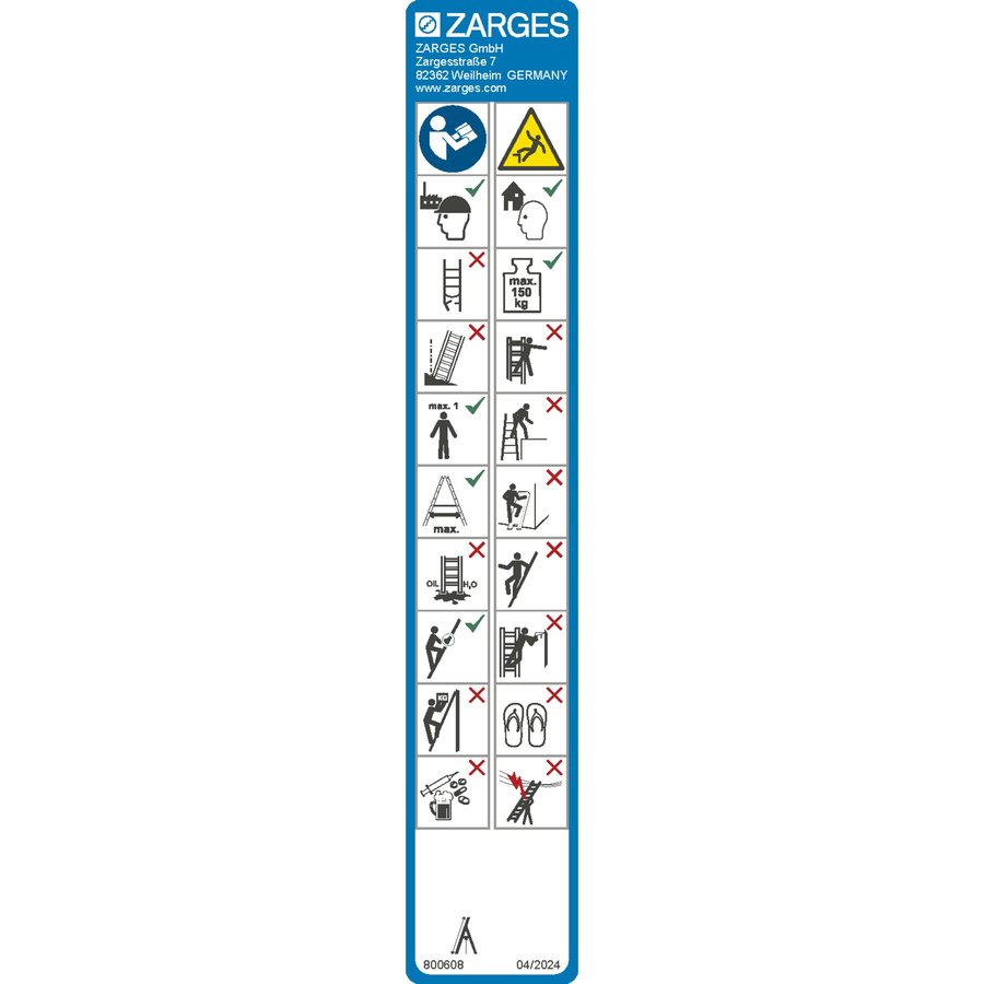ZARGES Hinweisschild Stehleitern einseitig