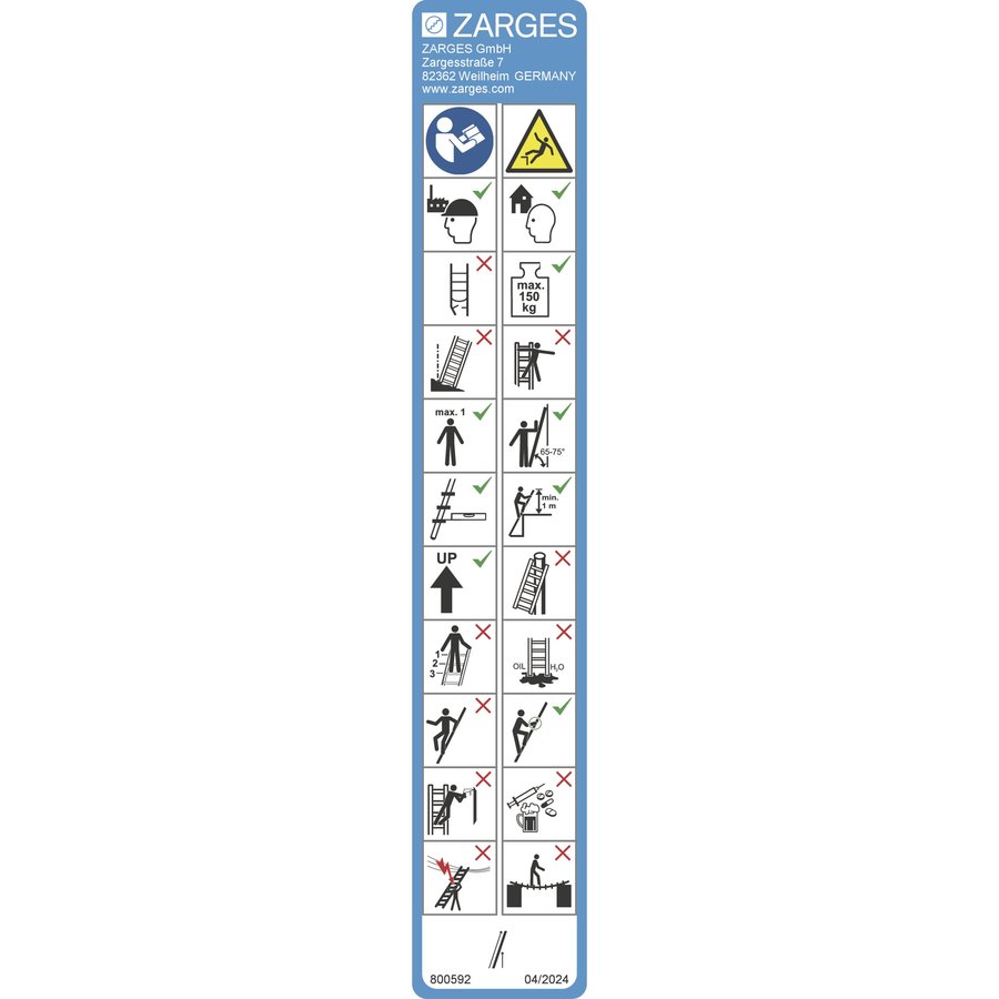 ZARGES Hinweisschild Anlegeleitern