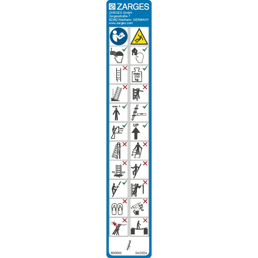 ZARGES Hinweisschild Anlegeleitern 250 kg