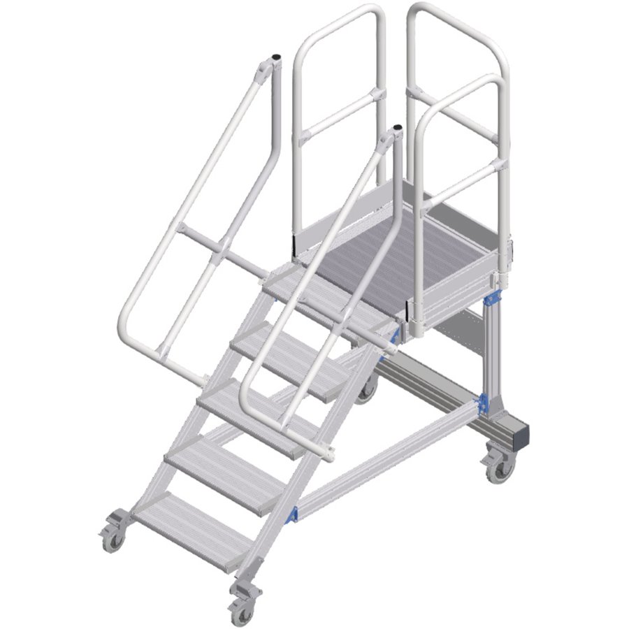 ZARGES Plattformtreppe fahrbar 45° 5 Stufen, 600 mm breit, Höhe 1,07 m