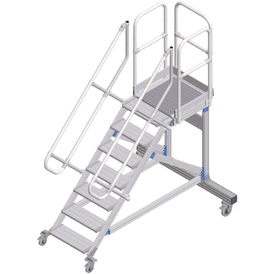 ZARGES Plattformtreppe fahrbar 45° 7 Stufen, 600 mm breit, Höhe 1,50 m