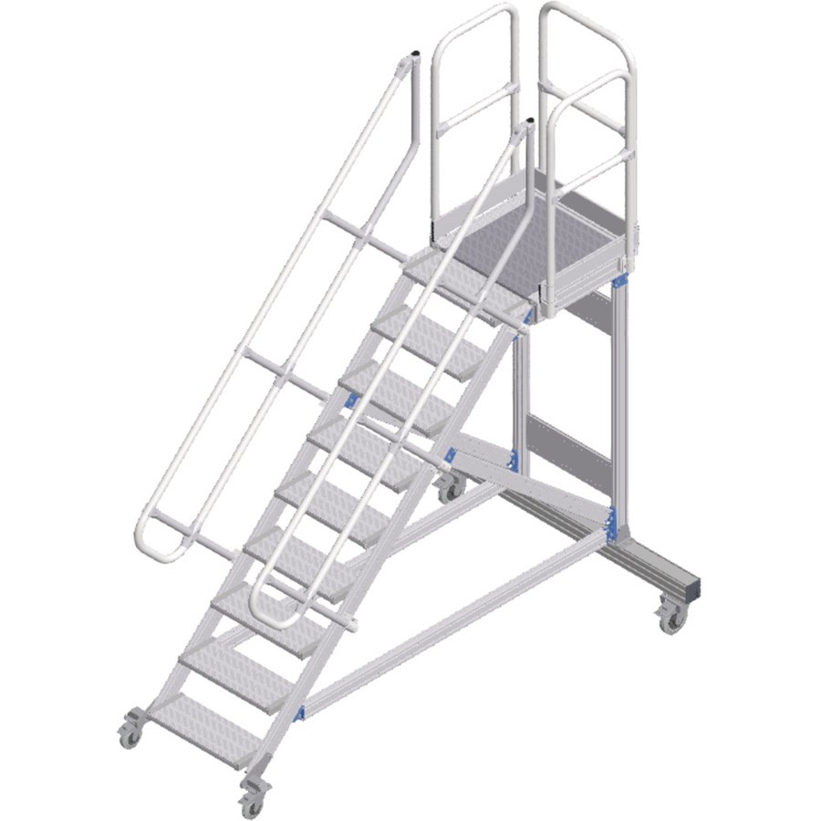 ZARGES Plattformtreppe fahrbar 45° 9 Stufen, 600 mm breit, Höhe 1,93 m