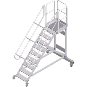 ZARGES Plattformtreppe fahrbar 45° 9 Stufen, 600 mm breit, Höhe 1,93 m
