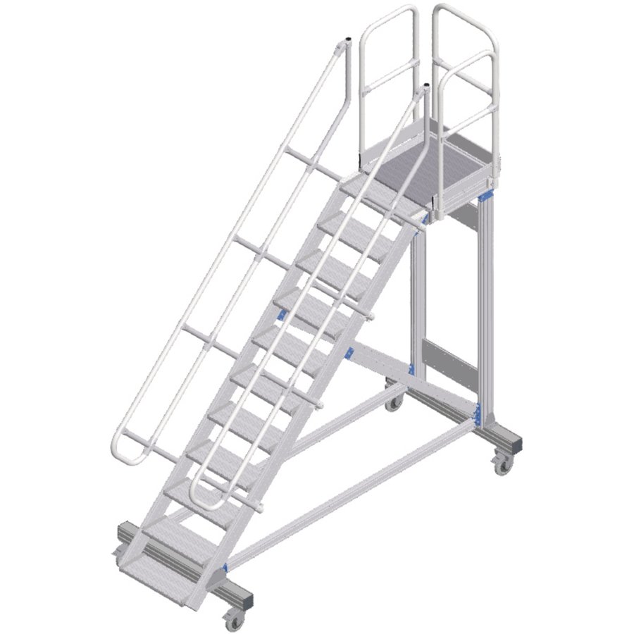 ZARGES Plattformtreppe fahrbar 45° 11 Stufen, 600 mm breit, Höhe 2,36 m