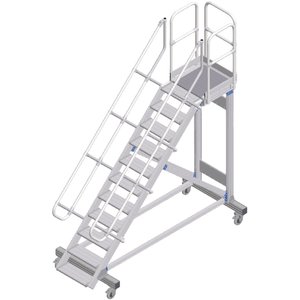 ZARGES Plattformtreppe fahrbar 45° 11 Stufen, 600 mm breit, Höhe 2,36 m