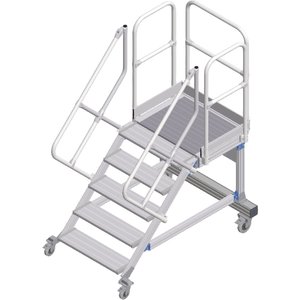 ZARGES Plattformtreppe fahrbar 45° 5 Stufen, 600 mm breit, Höhe 1,07 m
