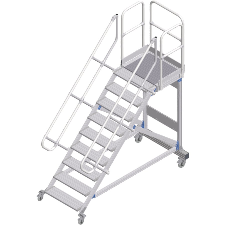 ZARGES Plattformtreppe fahrbar 45° 9 Stufen, 600 mm breit, Höhe 1,93 m