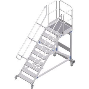 ZARGES Plattformtreppe fahrbar 45° 9 Stufen, 600 mm breit, Höhe 1,93 m