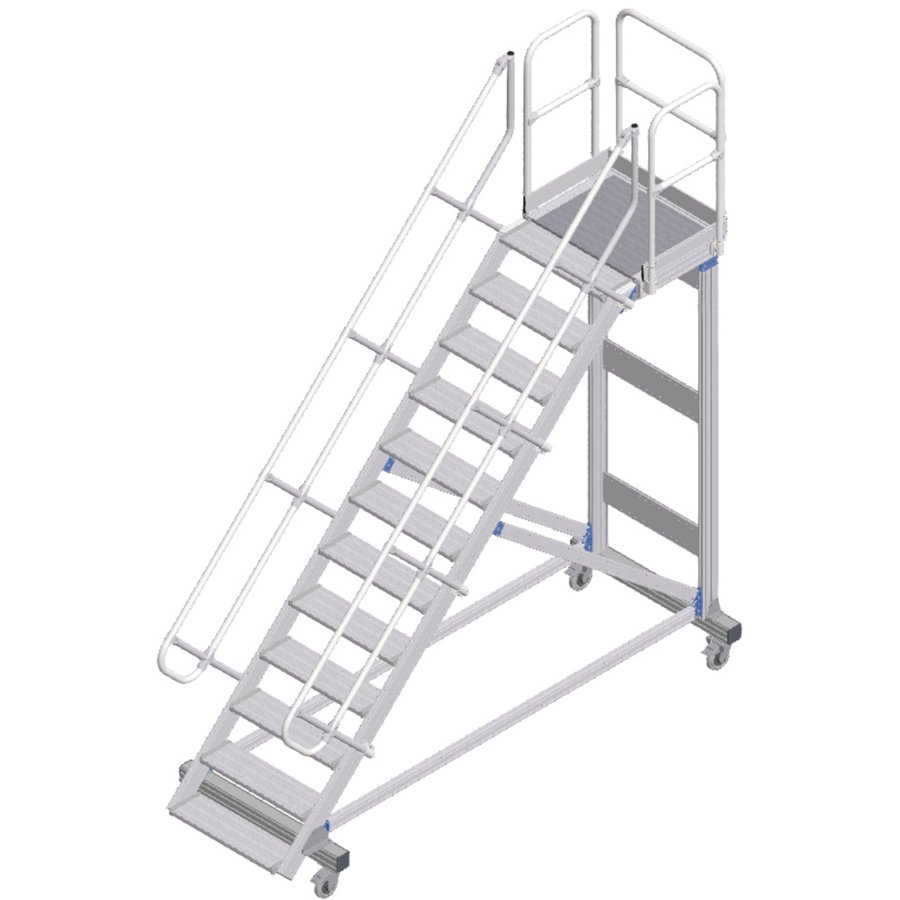 ZARGES Plattformtreppe fahrbar 45° 12 Stufen, 600 mm breit, Höhe 2,79 m