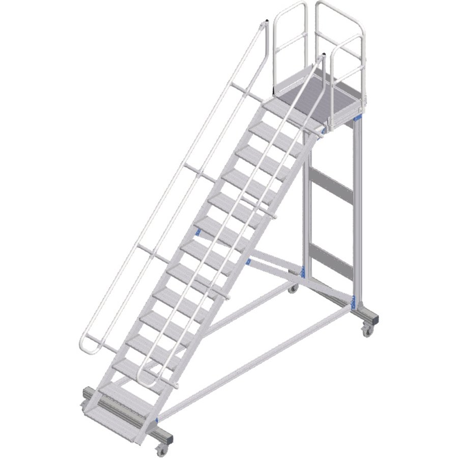 ZARGES Plattformtreppe fahrbar 45° 14 Stufen, 600 mm breit, Höhe 3,22 m