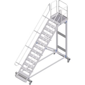 ZARGES Plattformtreppe fahrbar 45° 14 Stufen, 600 mm breit, Höhe 3,22 m