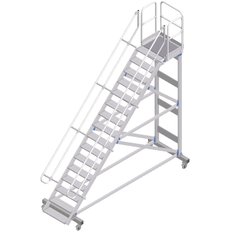 ZARGES Plattformtreppe fahrbar 45° 16 Stufen, 600 mm breit, Höhe 3,65 m