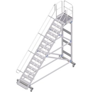 ZARGES Plattformtreppe fahrbar 45° 16 Stufen, 600 mm breit, Höhe 3,65 m