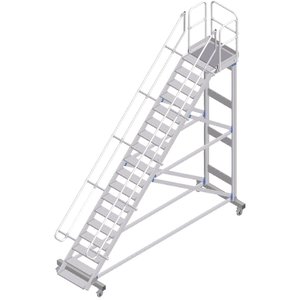 ZARGES Plattformtreppe fahrbar 45° 18 Stufen, 600 mm breit, Höhe 4,08 m