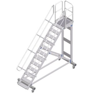 ZARGES Plattformtreppe fahrbar 45° 12 Stufen, 600 mm breit, Höhe 2,79 m