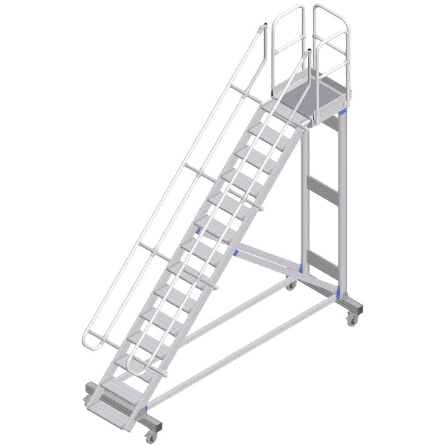 ZARGES Plattformtreppe fahrbar 45° 14 Stufen, 600 mm breit, Höhe 3,22 m