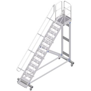 ZARGES Plattformtreppe fahrbar 45° 14 Stufen, 600 mm breit, Höhe 3,22 m